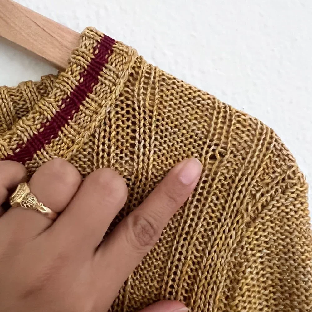 Tory Burch Yellow Linen Knit Short Sleeve Sweater Tee S‌‌‌‌‌